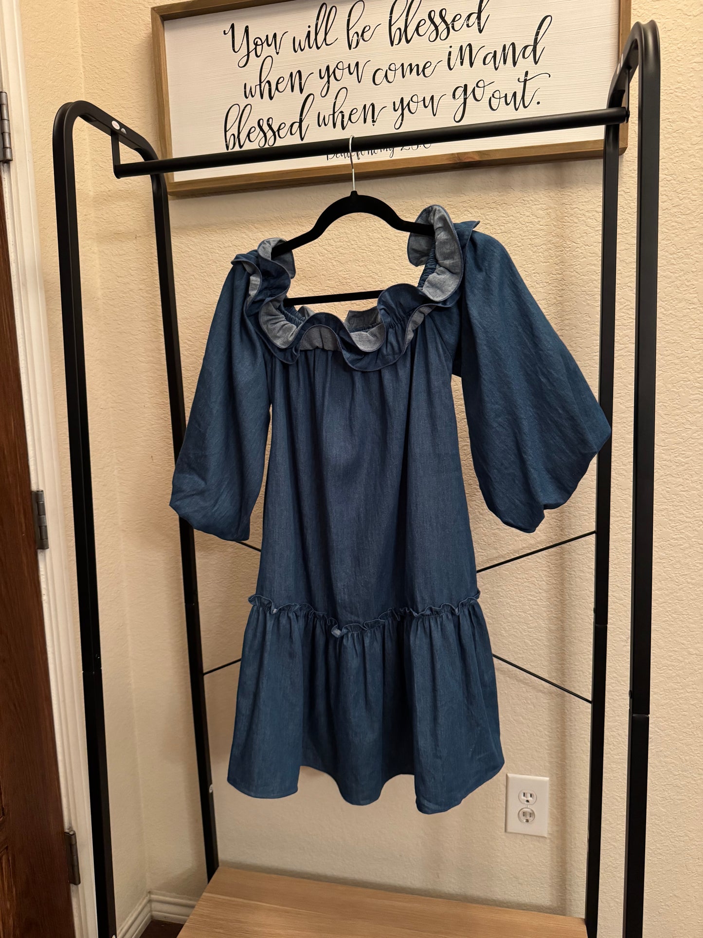 Chambray Ruffle Neckline Dress image 0