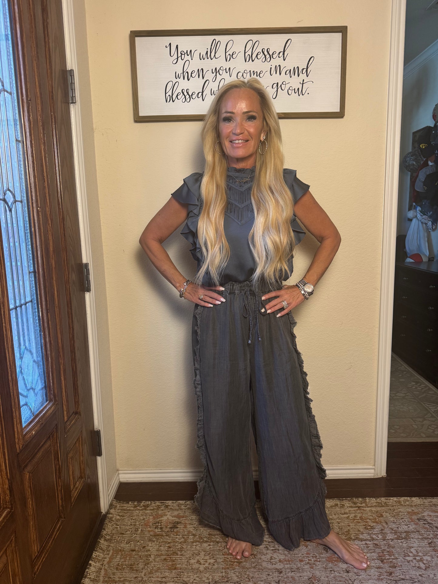 Distressed Grey Flowy Pants