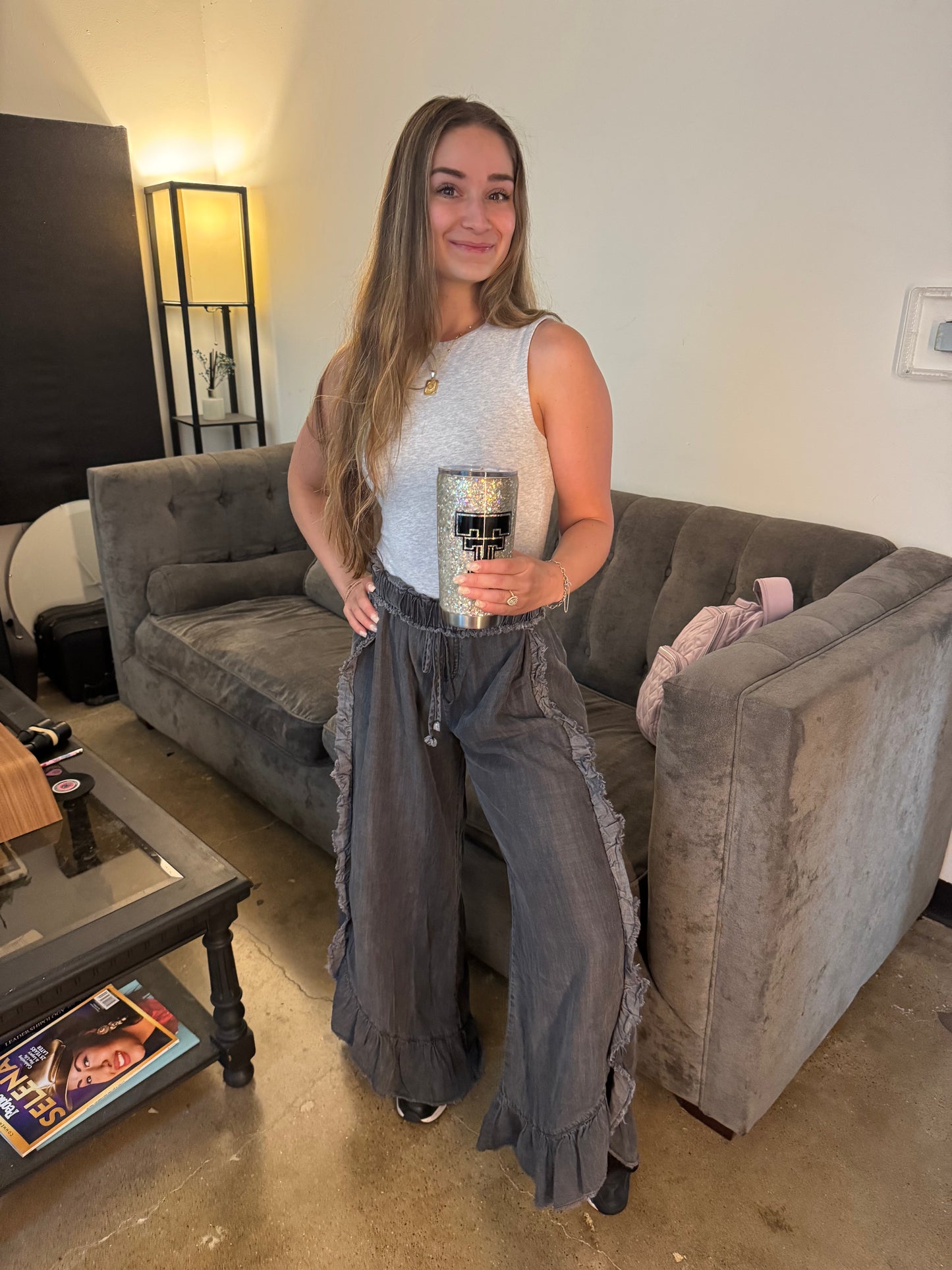 Distressed Grey Flowy Pants