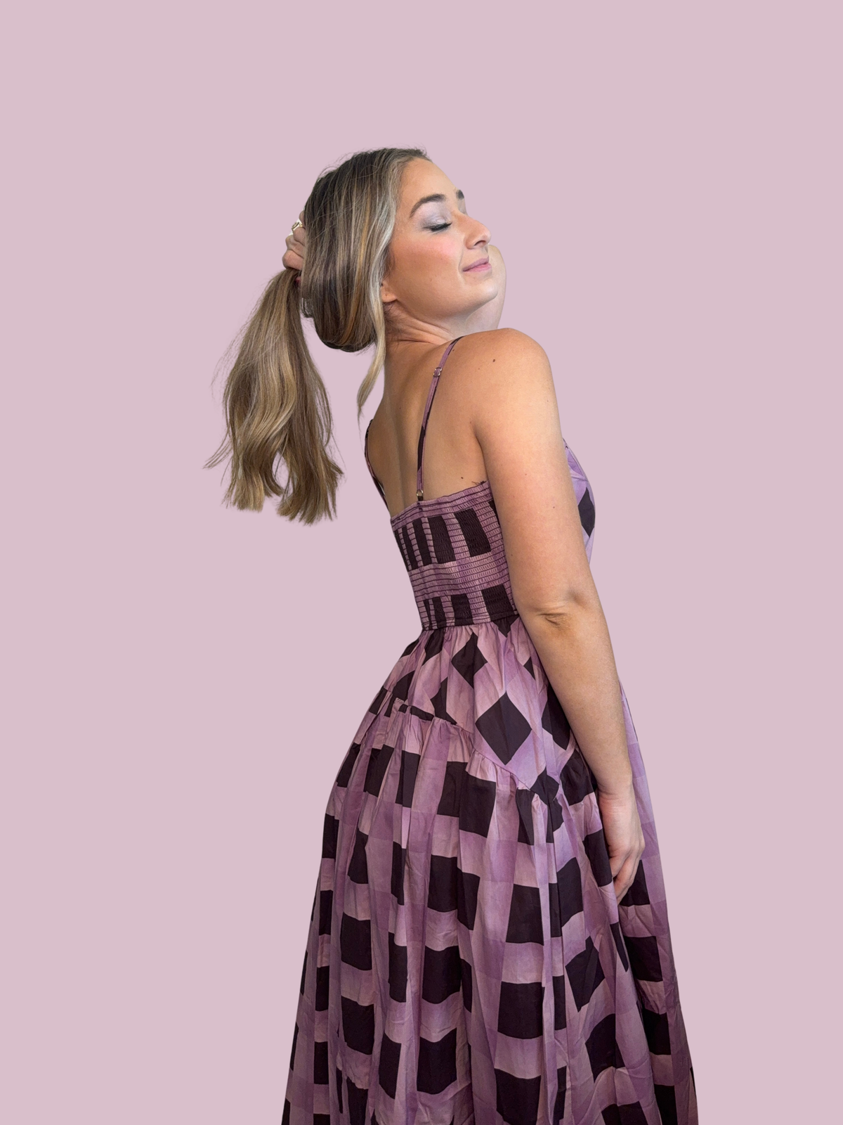 Mauve Checkered Maxi Dress