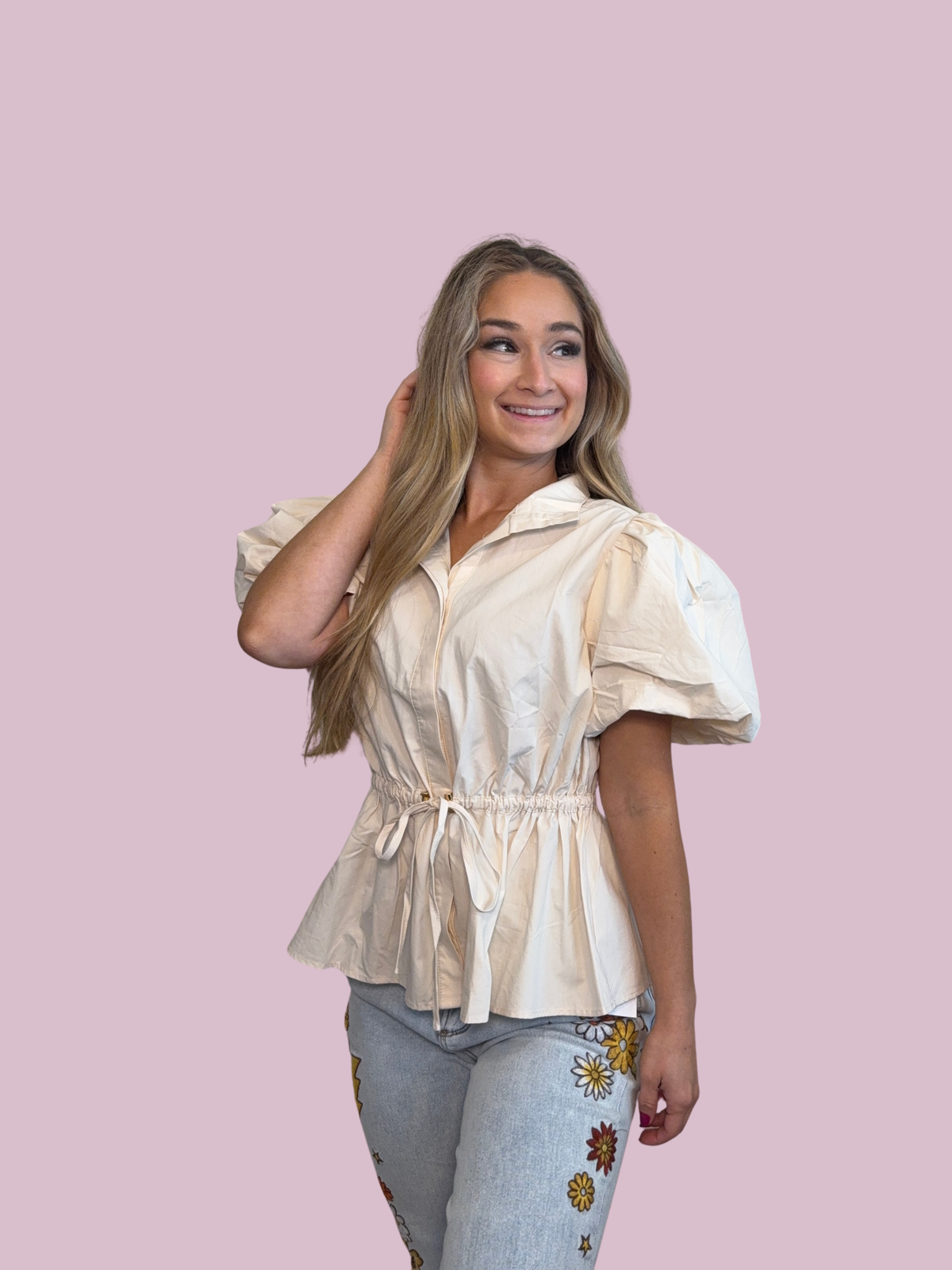 Cream Cotton Puff Sleeve Top