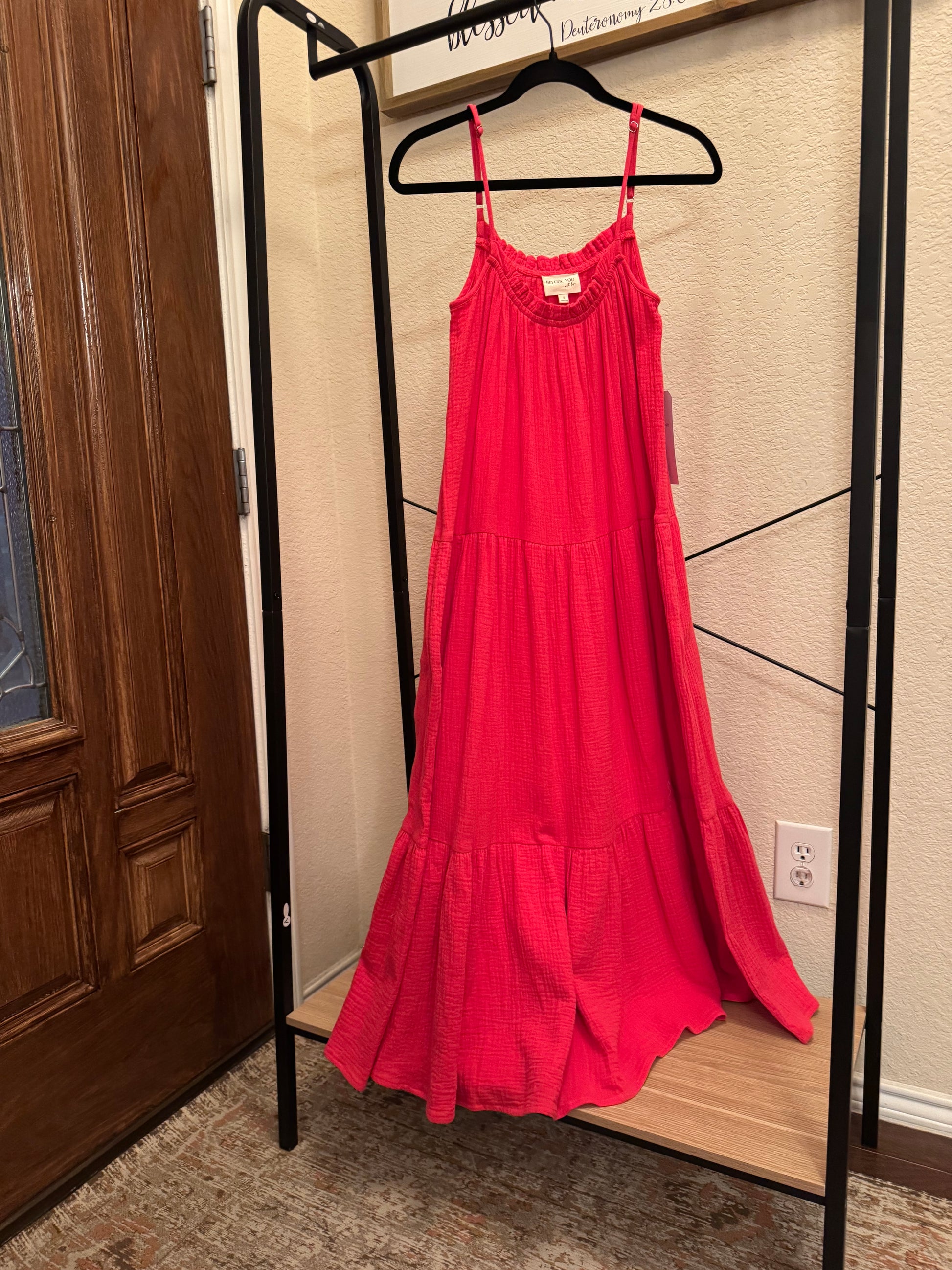 Red Cotton Tiered Maxi Dress image 0