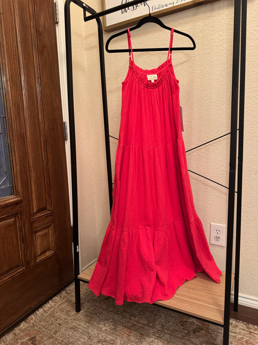Red Cotton Tiered Maxi Dress image 0