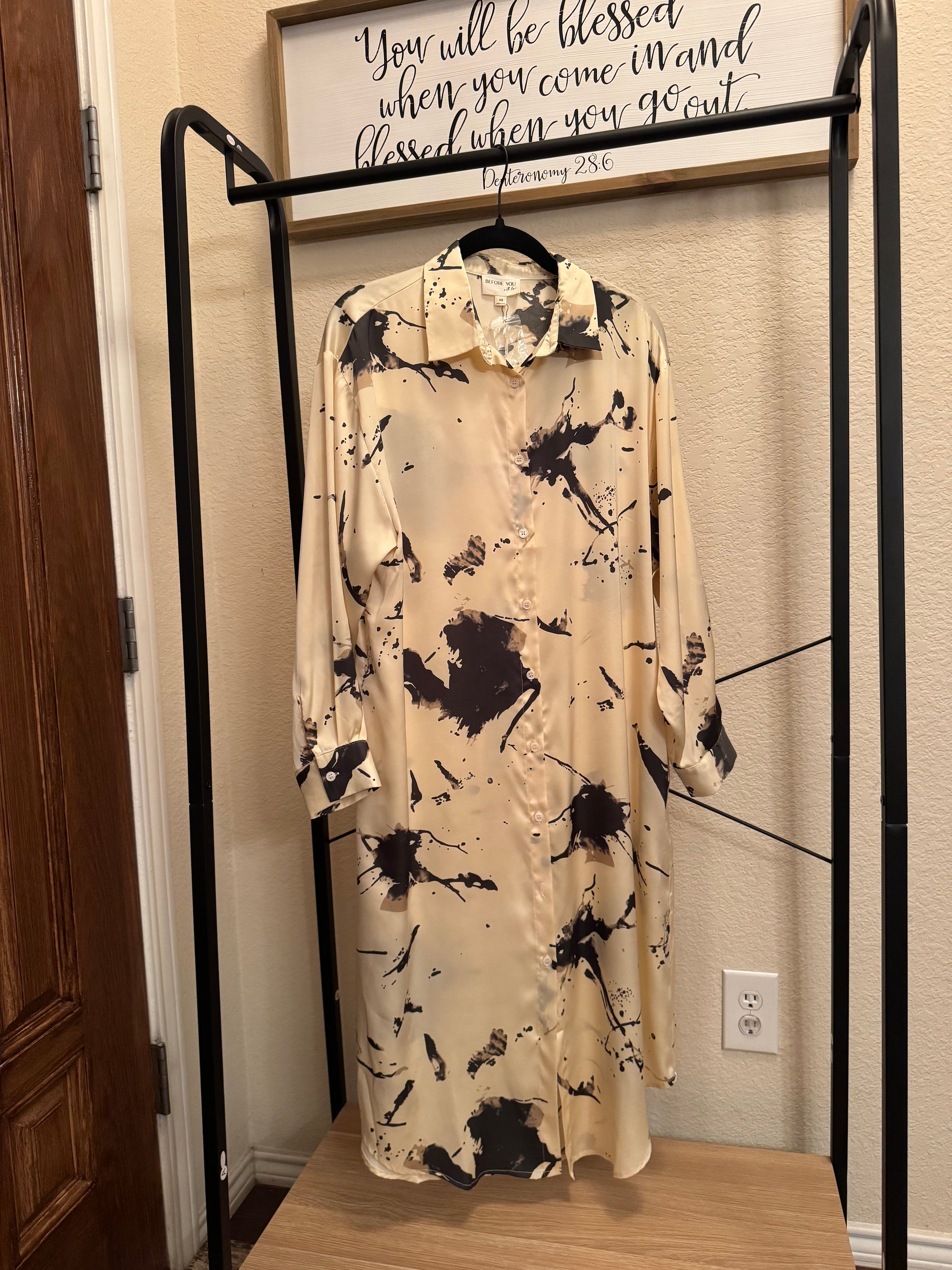 Watercolor Print Maxi Dress Black/Champagne image 0