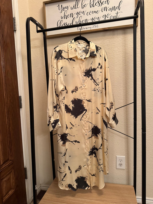 Watercolor Print Maxi Dress Black/Champagne image 0