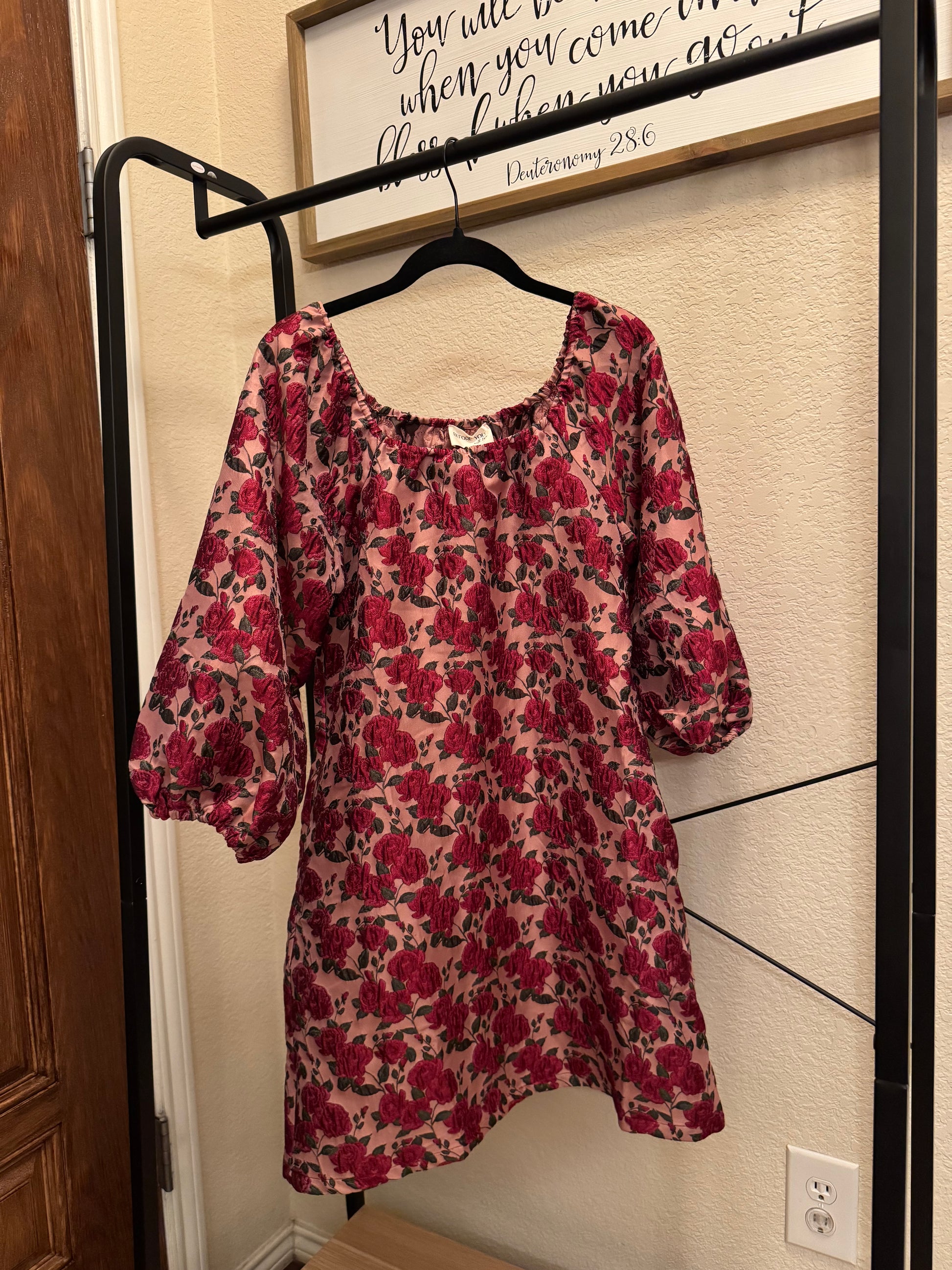 Floor Sample - Rose Print Puff Sleeve Dress image 0