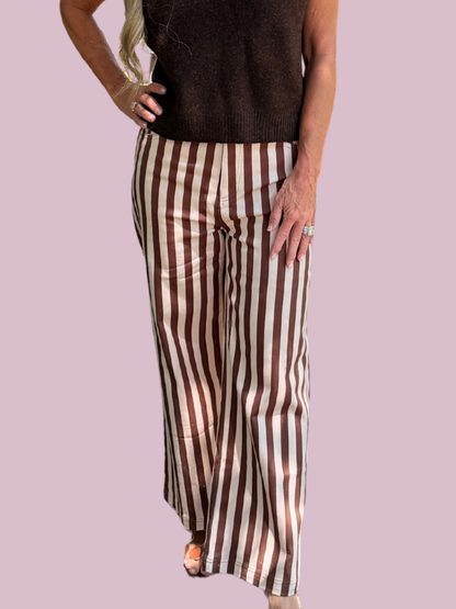 Brown Striped Wide Leg Pants