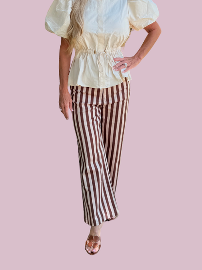 Brown Striped Wide Leg Pants