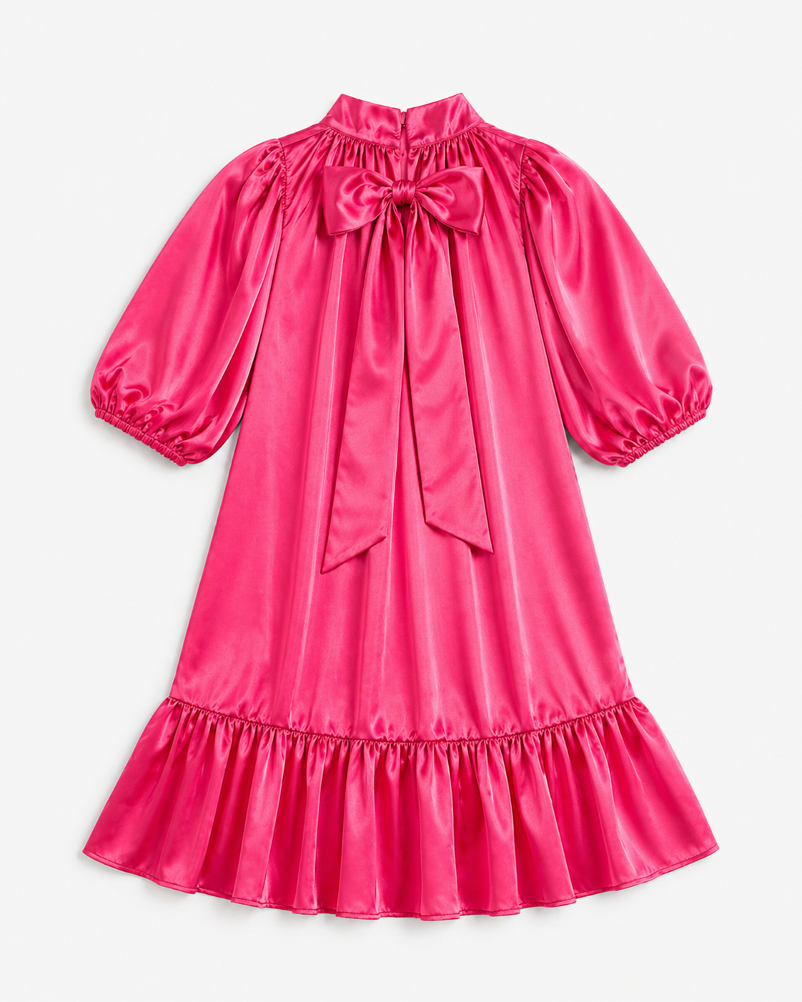 Satin Puff Sleeve Dress | Hot Pink