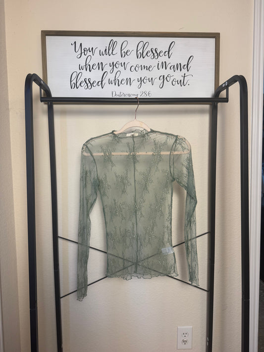 Lace Mesh Top -Sage Green