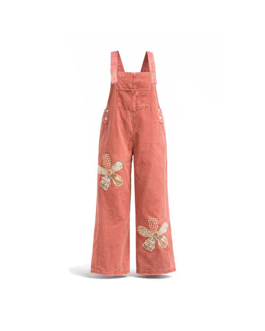 Red Denim Floral Overalls