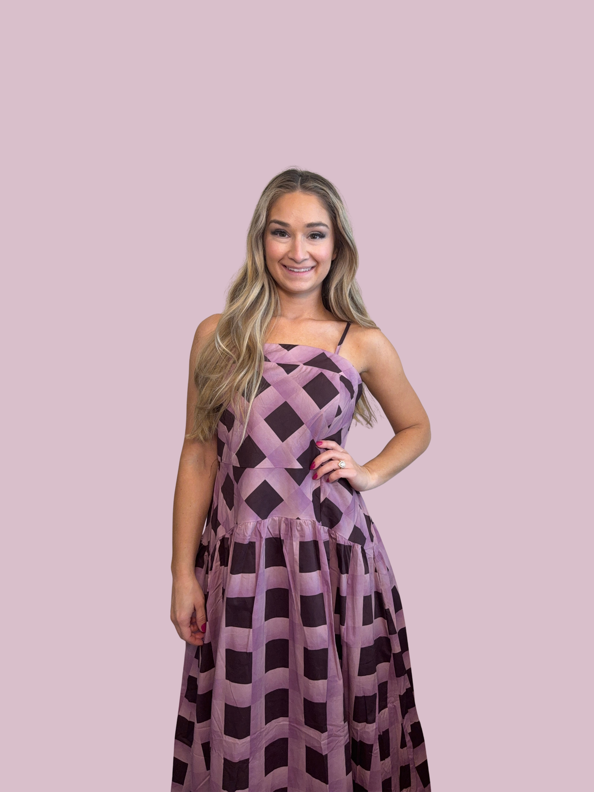Mauve Checkered Maxi Dress