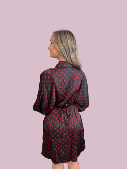 Burgundy Polka Dot Mini Dress
