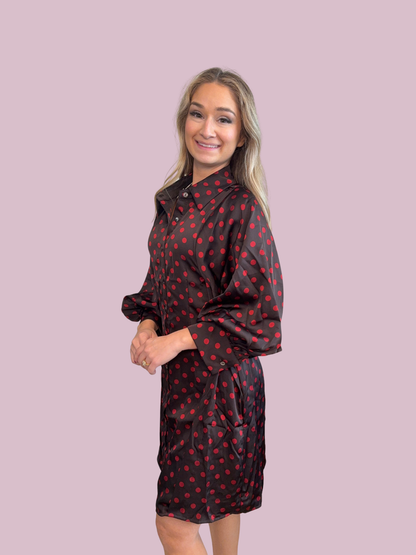 Burgundy Polka Dot Mini Dress