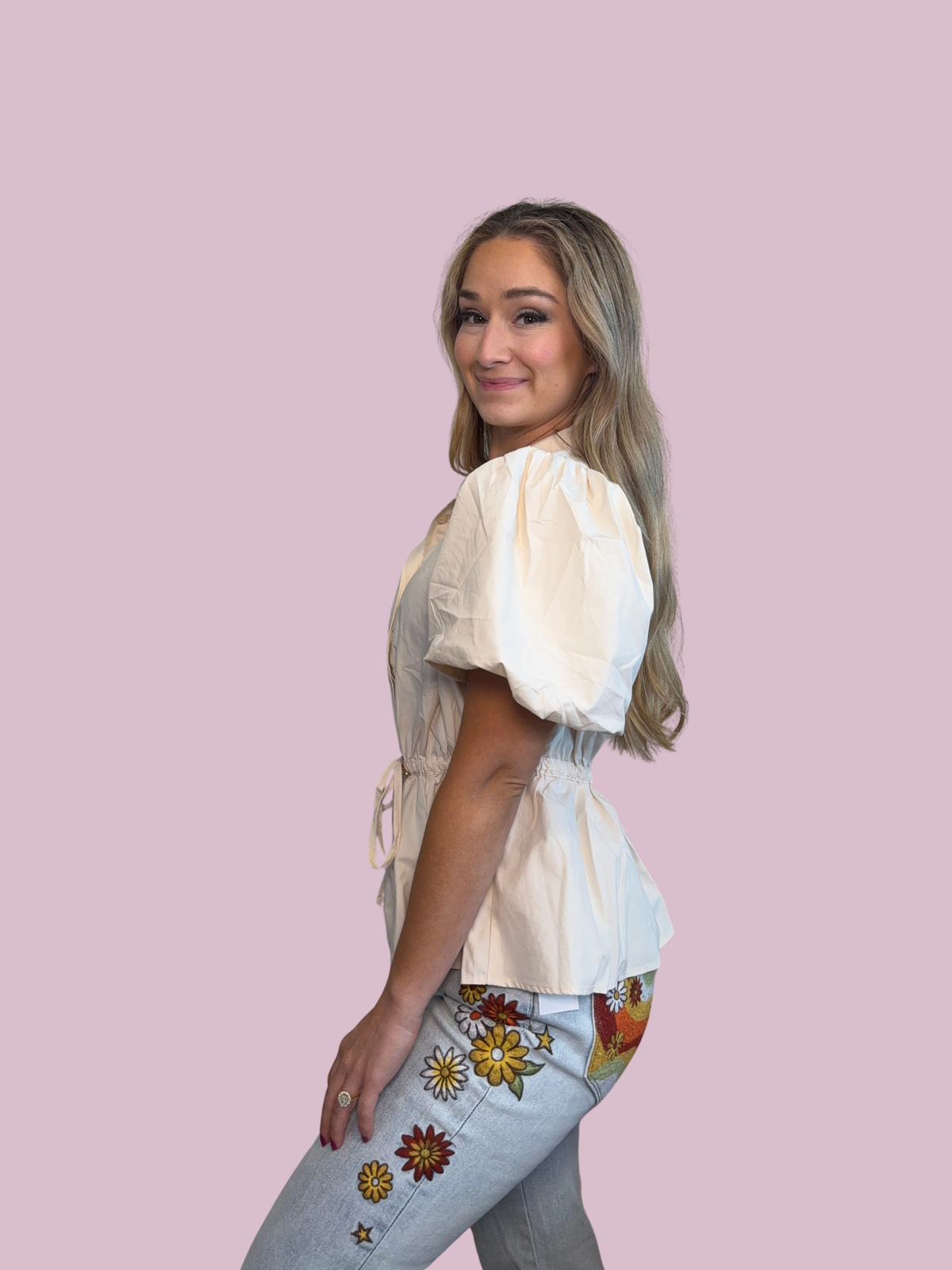 Cream Cotton Puff Sleeve Top
