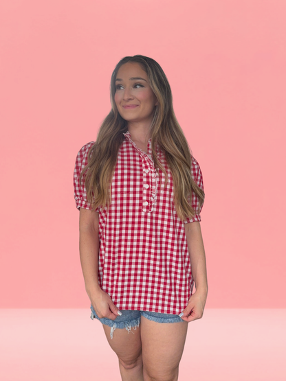 Cherry Café Gingham Top