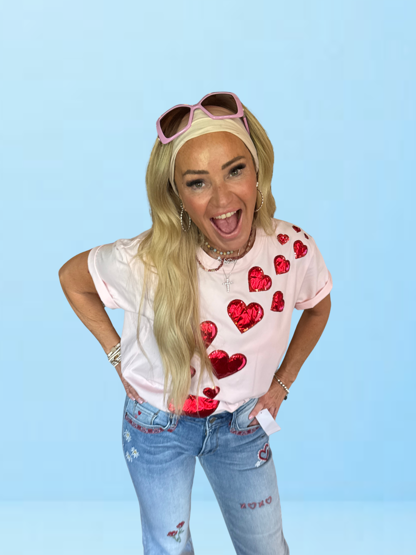 Red Hearts Pink Sparkle Tee