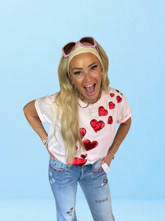 Red Hearts Pink Sparkle Tee