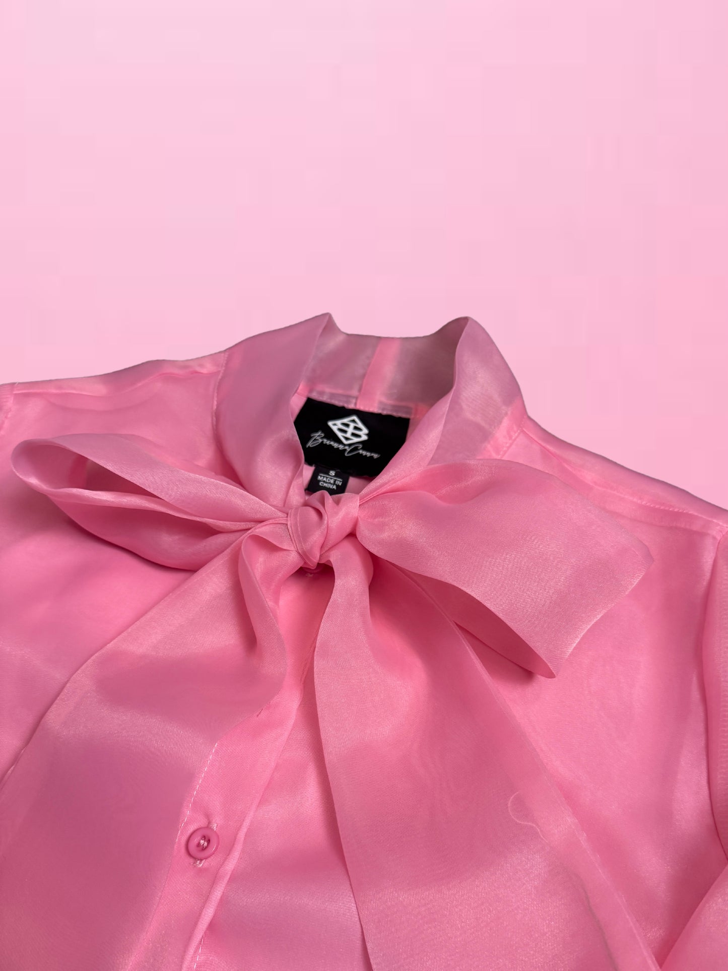 Light Pink Button Down Blouse With Bow