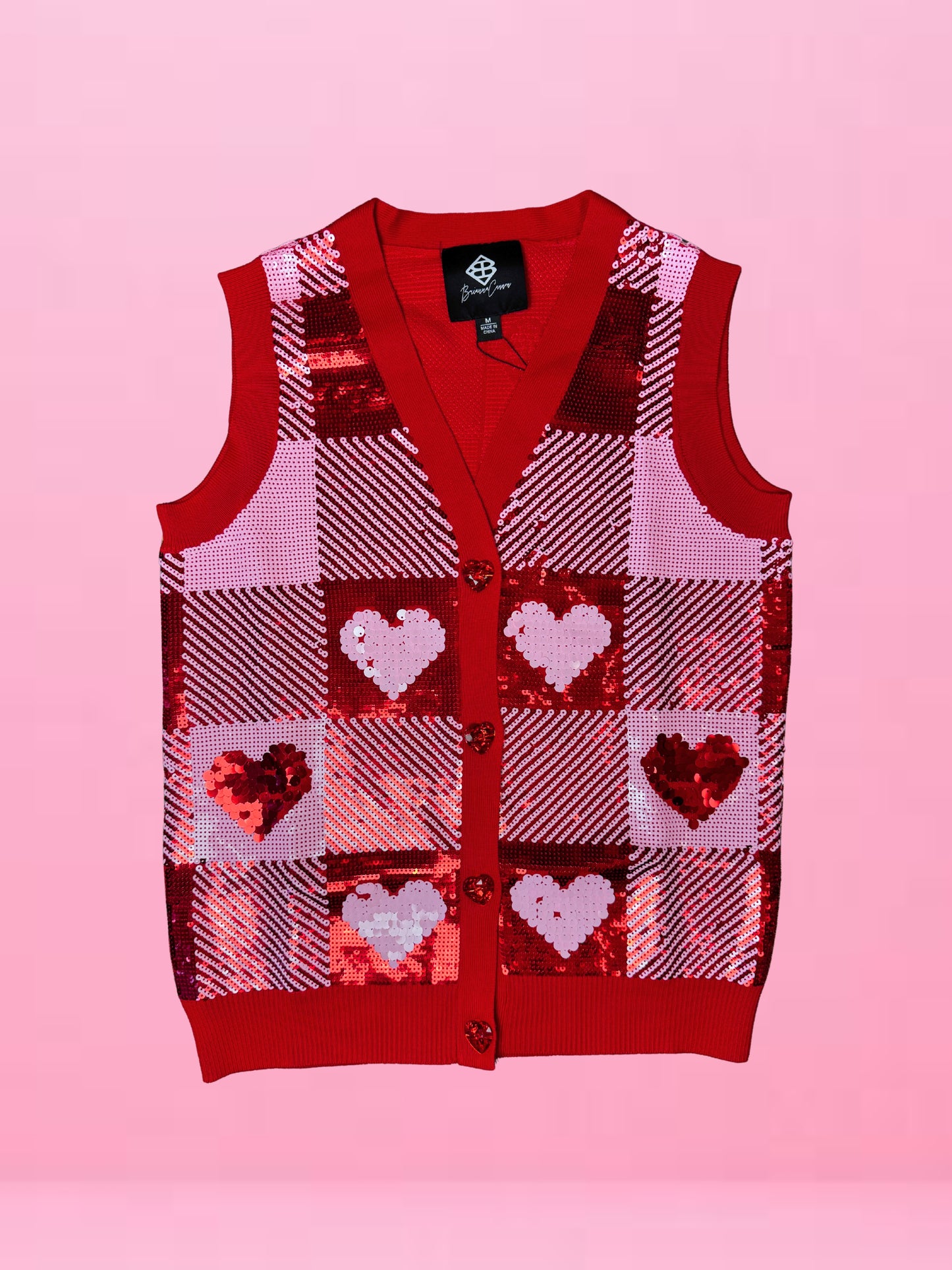Sequin Hearts Plaid Sweater Vest