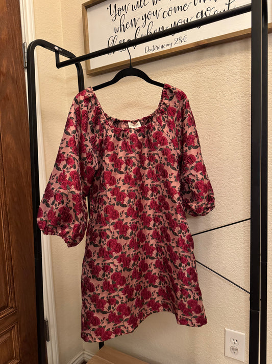 Floor Sample - Rose Print Puff Sleeve Dress image 0