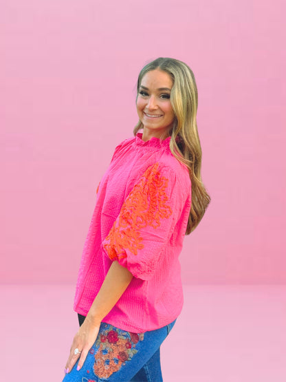 Puff Sleeve Top | Embroidered Detail