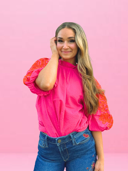 Puff Sleeve Top | Embroidered Detail